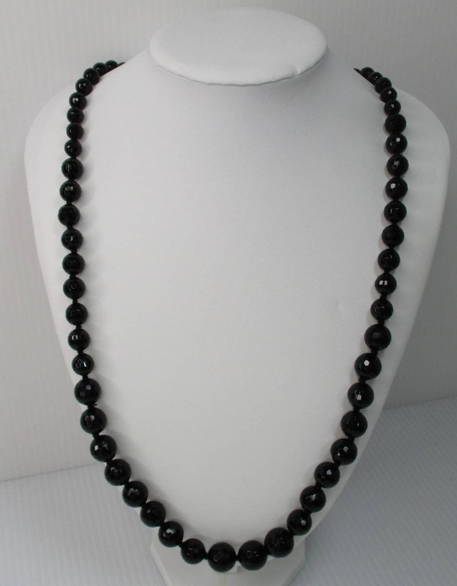 N-338 ブラックアゲート 黒メノウ ロングネックレス シルバー 925 75㎝ 拍卖