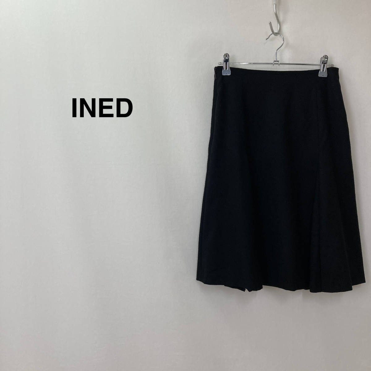 (F11-0653)INED イネド 膝丈ギャザースカート ブラック レディース拍卖