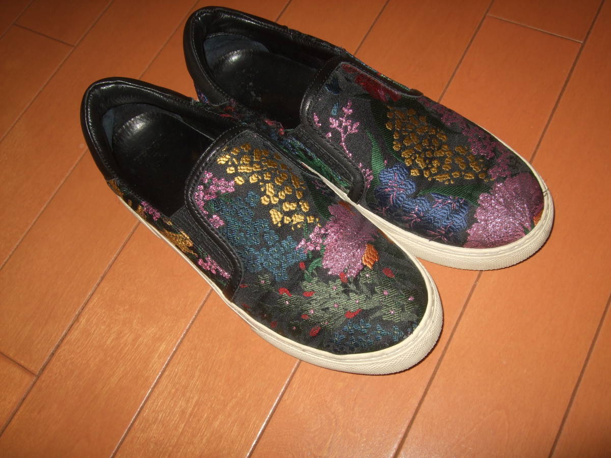 ユーズド送料込☆H&M×ERDEM 刺繍コラボスリッポン☆ブラック☆23.5㎝拍卖