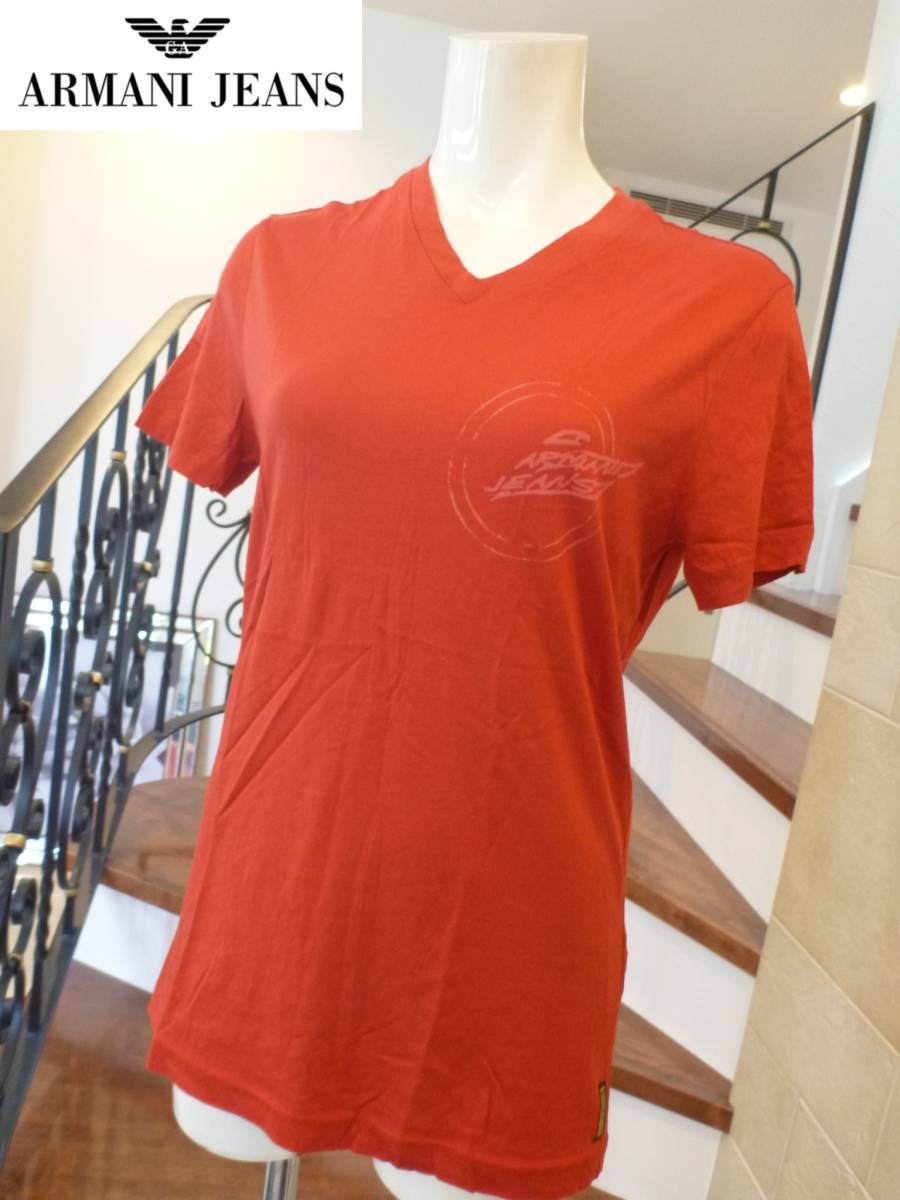 美品 ARMANI JEANS (アルマーニジーンズ) ★赤 レッド ロゴ 半袖 Tシャツ S拍卖
