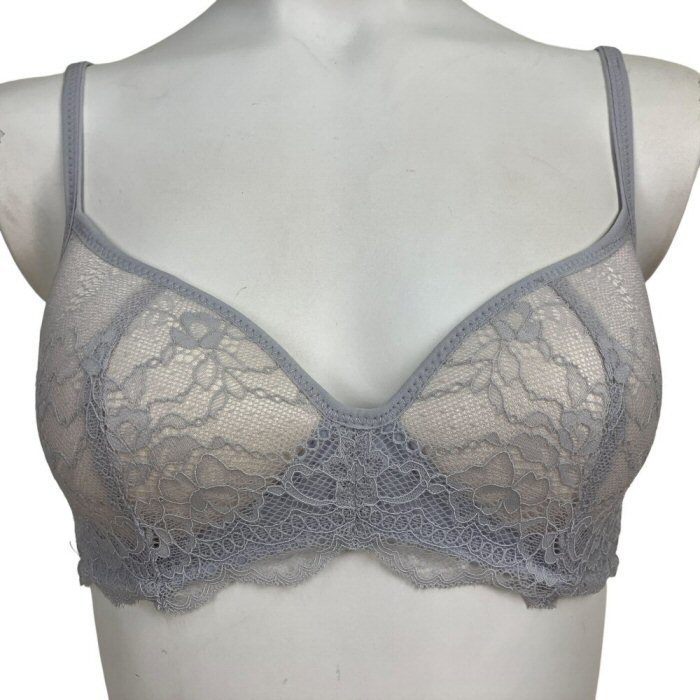ノンワイヤーブラ【ダブラレーシーブラ】アイスグレー LL らくらくフィット モールドカップブラ バストアップ レースブラ 新品 送料無料拍卖