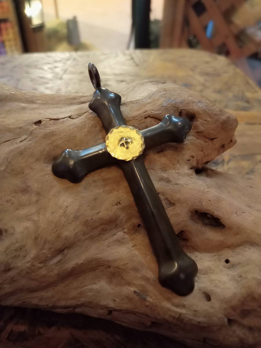 シルバー925,Pカンクロス,十字架クロス,18金イーグルメタル,ペンダント,ネックレス,インディアンネイティブ,細角太角チェーン,銀無垢ビーズ拍卖