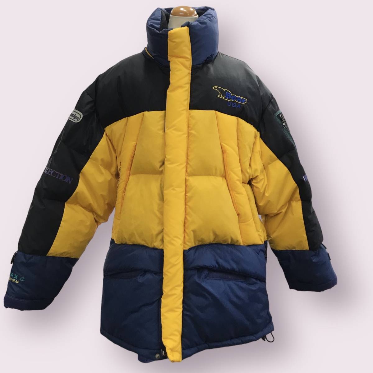 /23K380 4 Bear USA ダウンジャケット BEAR-MAX2 メンズ Lサイズ ブラック×イエロー×ネイビー 中古拍卖