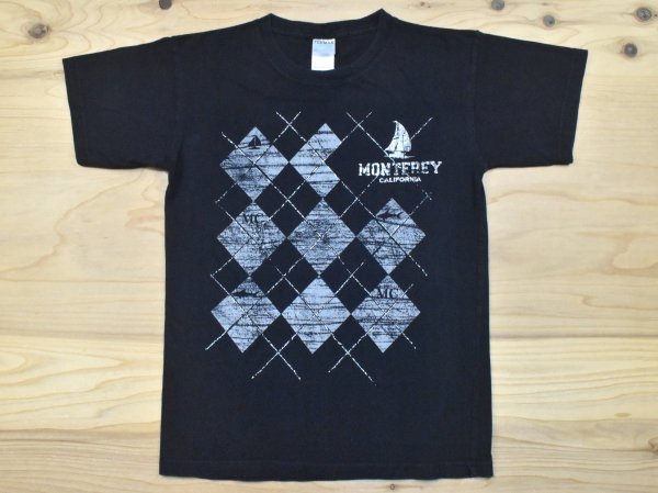 USA古着 カリフォルニア州 モントレー アーガイル Tシャツ sizeS 黒 ブラック チェック柄 マリン スーベニア アメリカ アメカジ拍卖