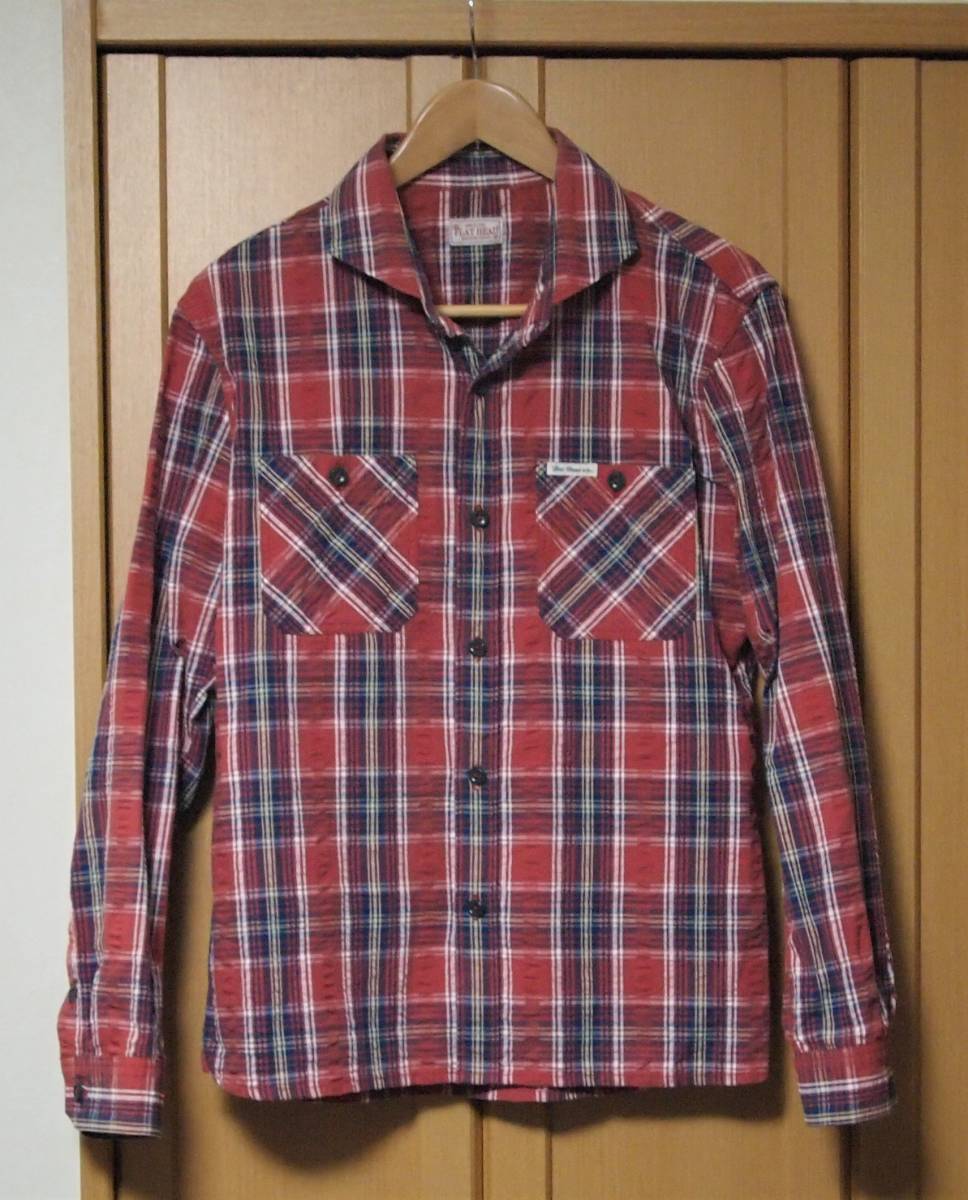 ★送料無料!フラットヘッド!シアサッカーシャツ 赤系チェック 40 L拍卖