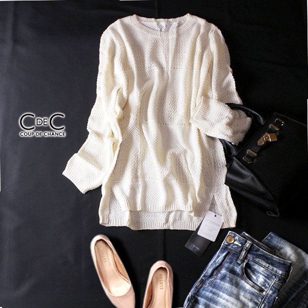 未使用 定価13500円 COUP DE CHANCE クードシャンス ☆☆ 大人可愛い ボーダー編み コットン ニット セーター M 春 秋 オフホワイト拍卖
