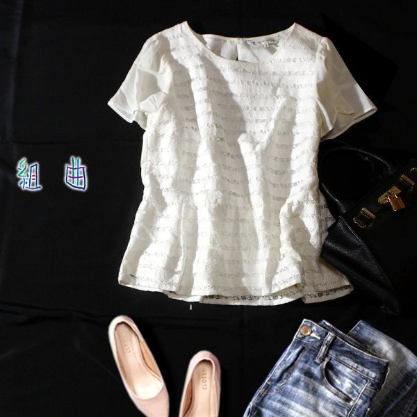 ☆☆ 美品 オンワード樫山 KUMIKYOKU 組曲 ☆☆ とろみ切り替え コットン レース カットソー 2号 M 春 夏 23C08拍卖