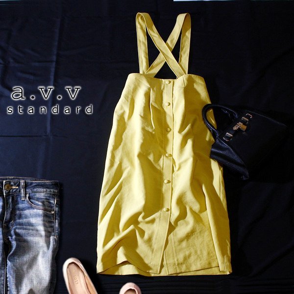 ☆☆ 美品 イトキン(株) a.v.v standard アーヴェヴェ ☆☆ バックゴム 飾りボタン ジャンパースカート L 春 夏 23C08拍卖