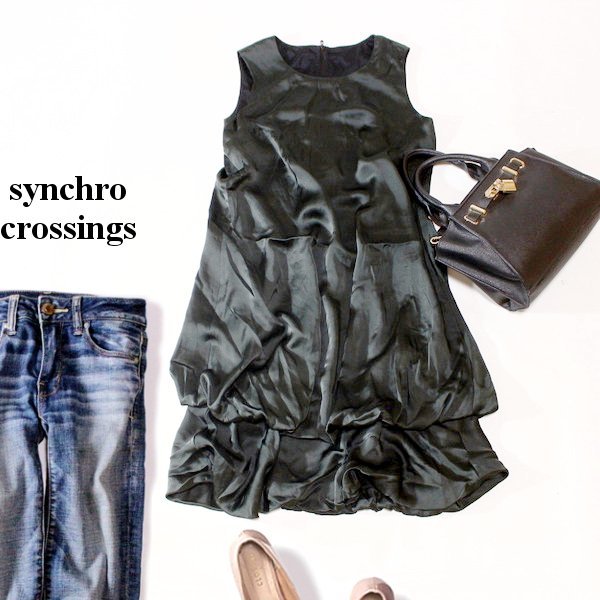 ☆☆ 未使用 synchro crossings シンクロクロッシングズ ☆☆ シルク100% 大人可愛い とろみ ワンピース36号 S 23A09拍卖