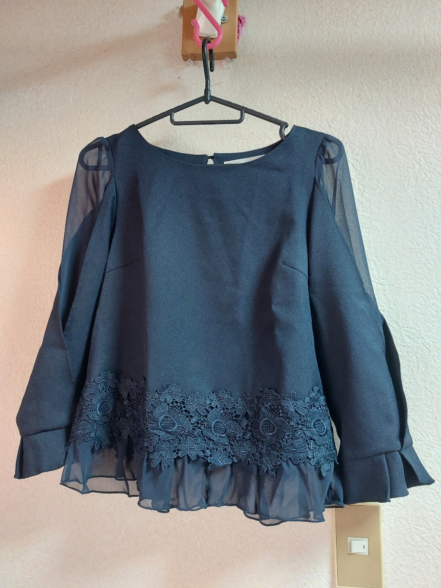 LDPrime◆ネイビー◆裾花柄◆刺繍シフォンカットソー◆拍卖
