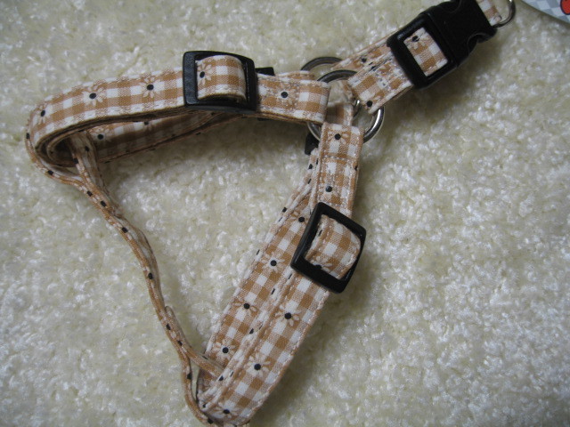 ★同梱お得★小型犬胴輪-№17・フラワーチェック・ブラウン♪拍卖