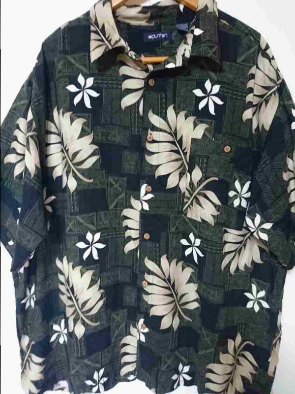 ☆ビッグサイズ Puritan アロハシャツ 柄シャツ ボタニカル柄 US【2XL】ブラック レーヨン 古着 ◆81195◆拍卖