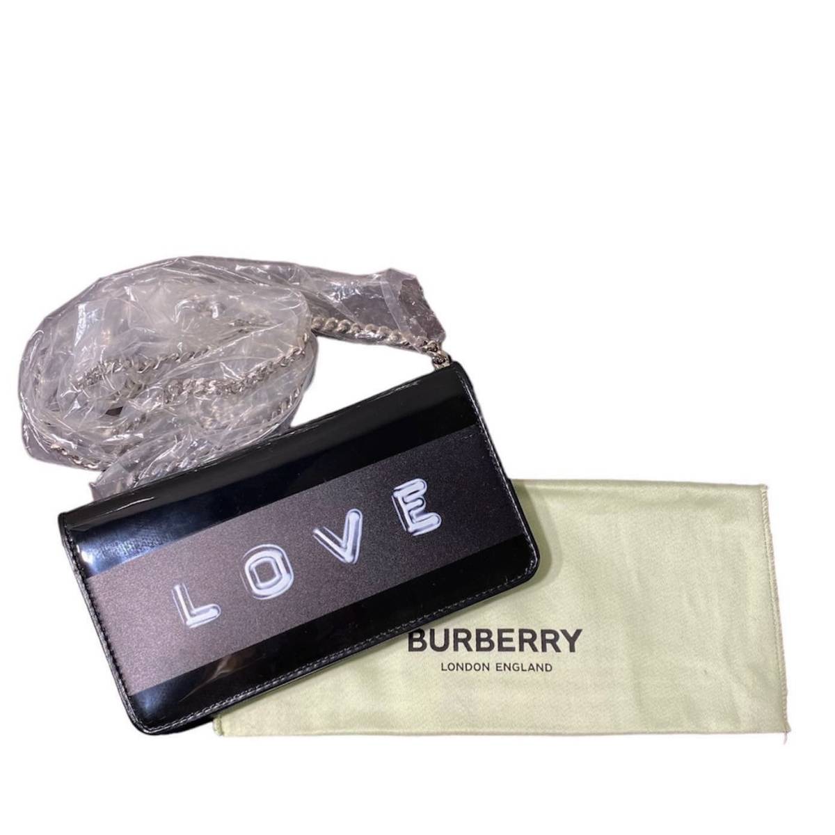 BURBERRY TAPE PRINT LAMINATED PHONE WALLET 長財布 ブラック バーバリー 店舗受取可拍卖