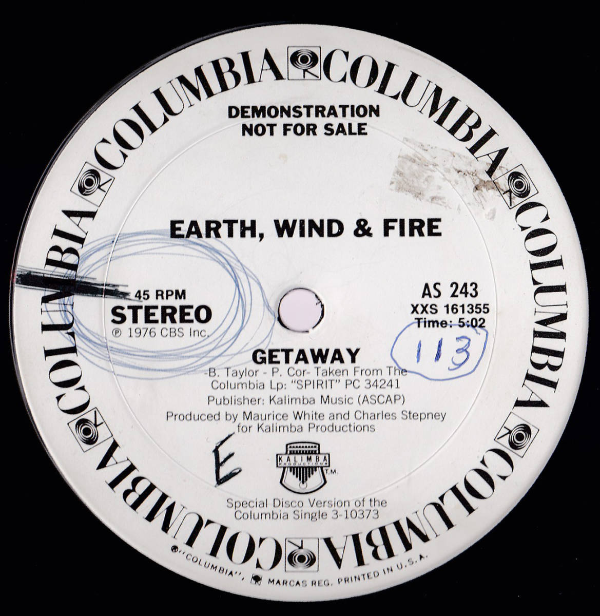 ダンクラ12inch★EARTH WIND & FIRE / Getaway★promo only・Columbia★拍卖