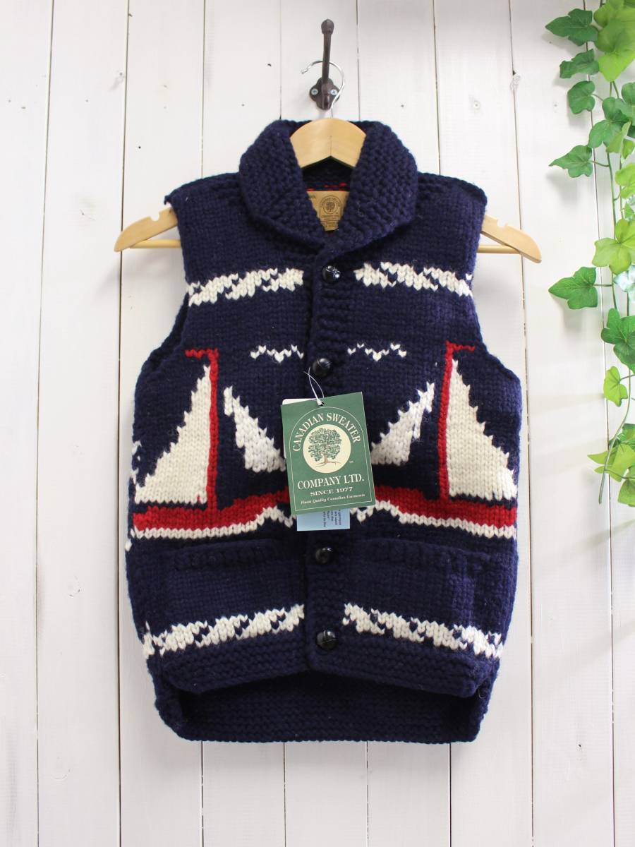 新品◆CANADIAN SWEATER カナディアンセーター◆カウチンセーター マリン ヨット柄 ニットベスト 32 定価48,000円拍卖