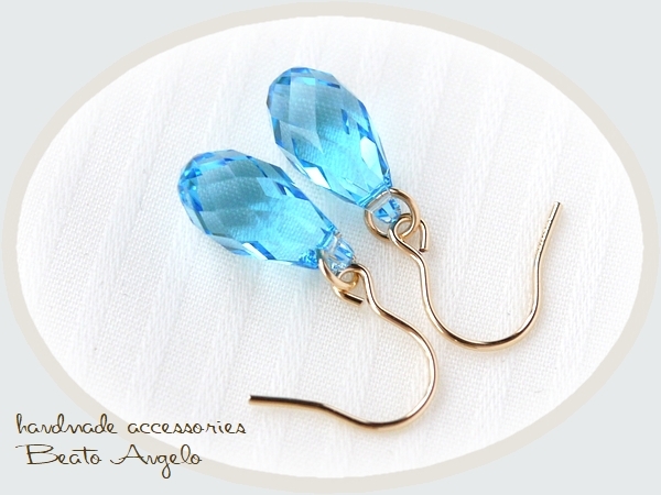 ■+angelo+K14GF スワロフスキー 6010のピアス(p-053)アクアマリン L ドロップ 一粒 夏 ライトブルー拍卖