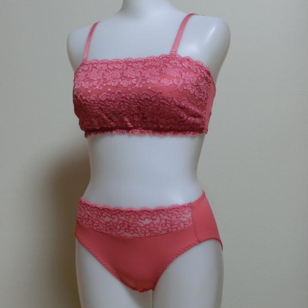 【M】トリンプ レースハーフトップブラジャー ローズピンク ブラショーツセット triumph p0576B5 カップ付き拍卖