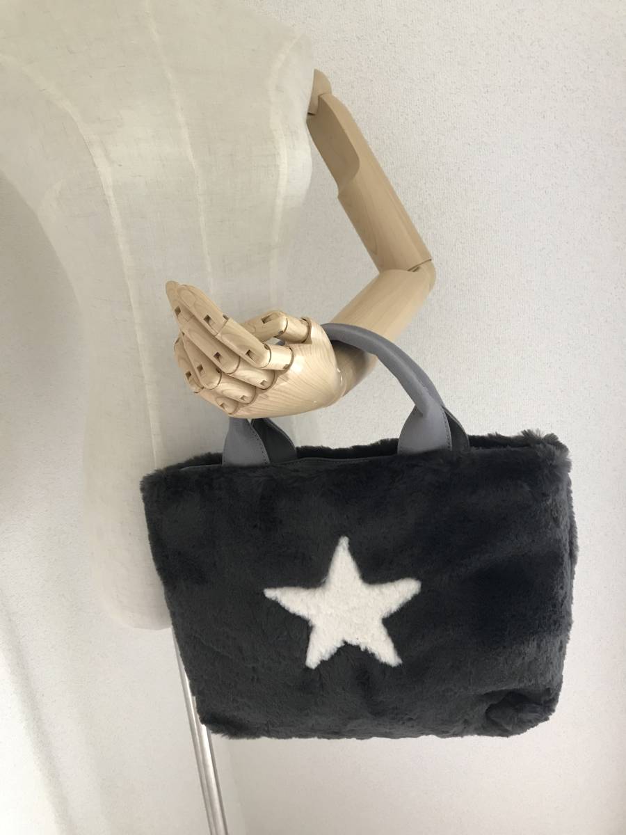 未使用 ファー スター☆トートバッグ Gray &Black拍卖