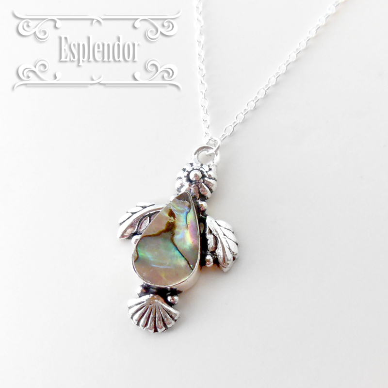 ニュージーランド産レインボーアバロンシェル シルバーペンダントネックレス拍卖