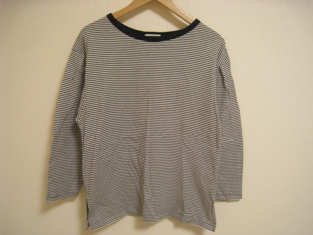 studio CLIP スタジオクリップ カットソー 長袖 ボーダー サイドスリット 黒×白 ブラック×ホワイト サイズM拍卖