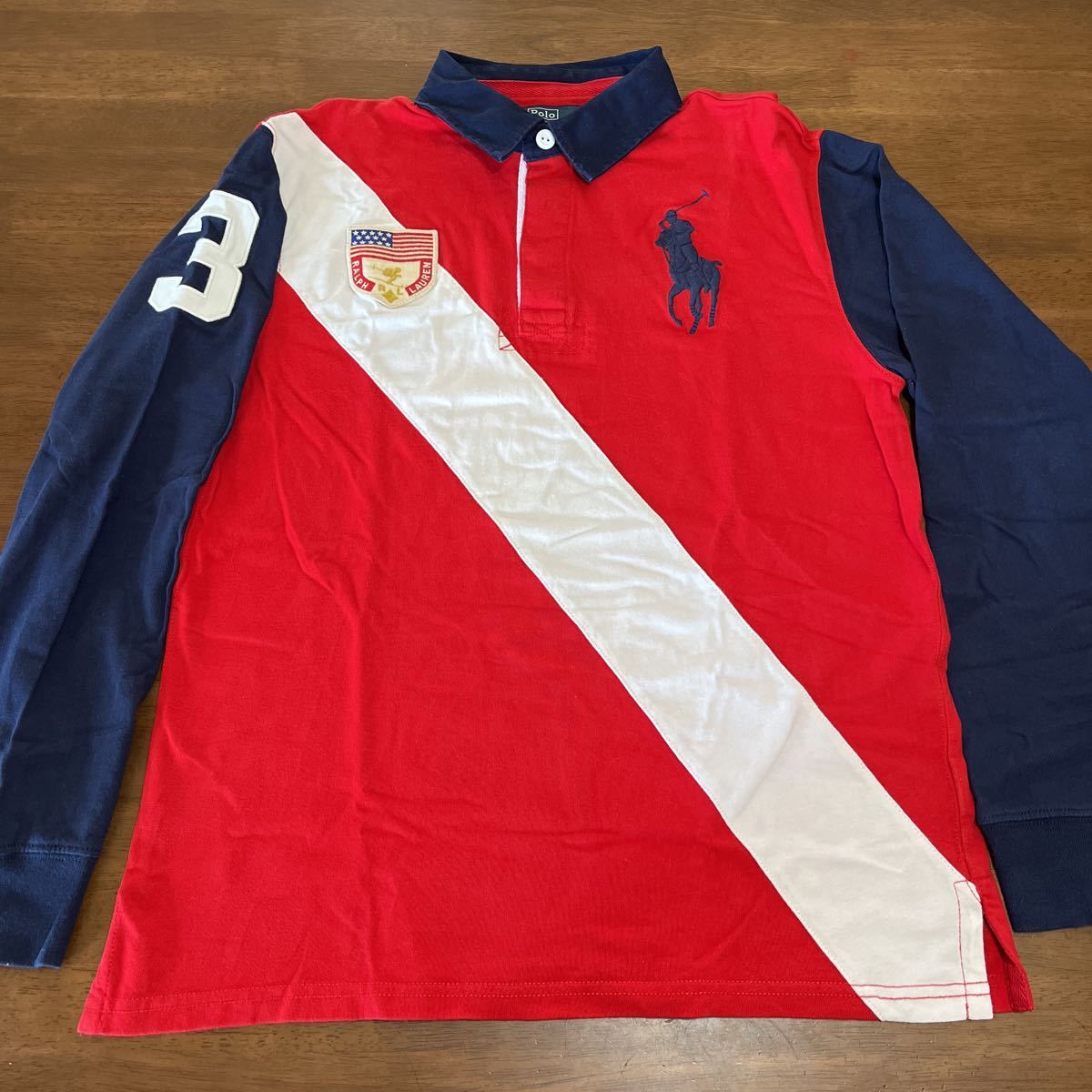 【RALPH LAUREN/ラルフローレン】ラガーシャツ 長袖ポロシャツ Lサイズ/160㎝(14-16) ビッグポニー 中古 難あり拍卖