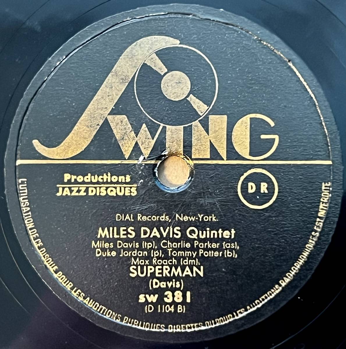 CHARLIE PARKER (Miles Davis名義) SWING Superman(テイクB ; Dial 1056とは別テイク)拍卖