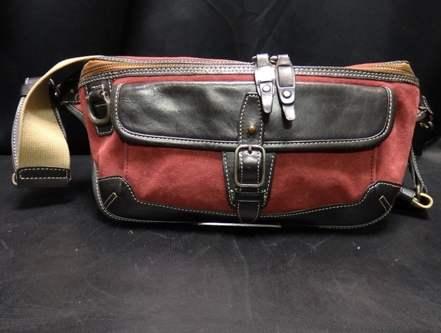 ノーリーズgoodman 臙脂 キャンバス 革 ボディーショルダー NOLLEY'S goodman拍卖