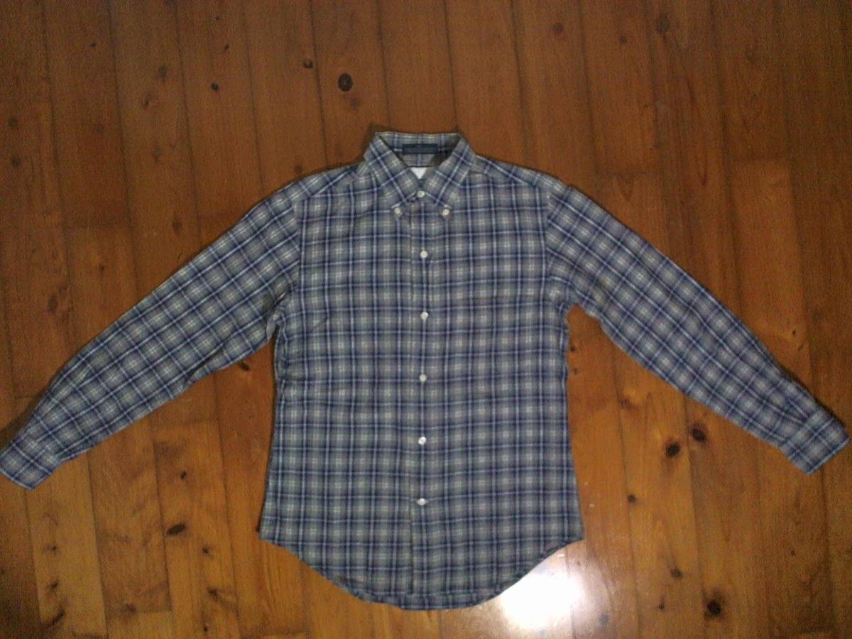★美品☆国産☆タイムアフタータイム【TIME AFTER TIME×TESSITURA MONTI】ボタンダウン フランネル長袖シャツ ネルシャツ 1 灰紺 チェック拍卖