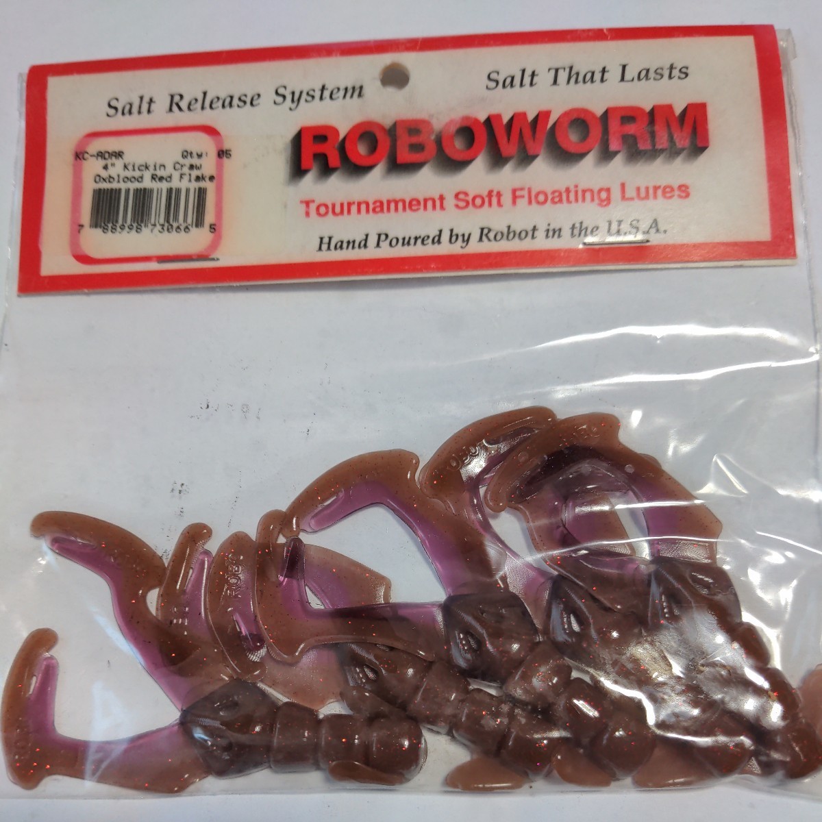 ■新品■ロボワーム■キッキインクロー■5本入、オックスブラッドレッドフレーク■2拍卖