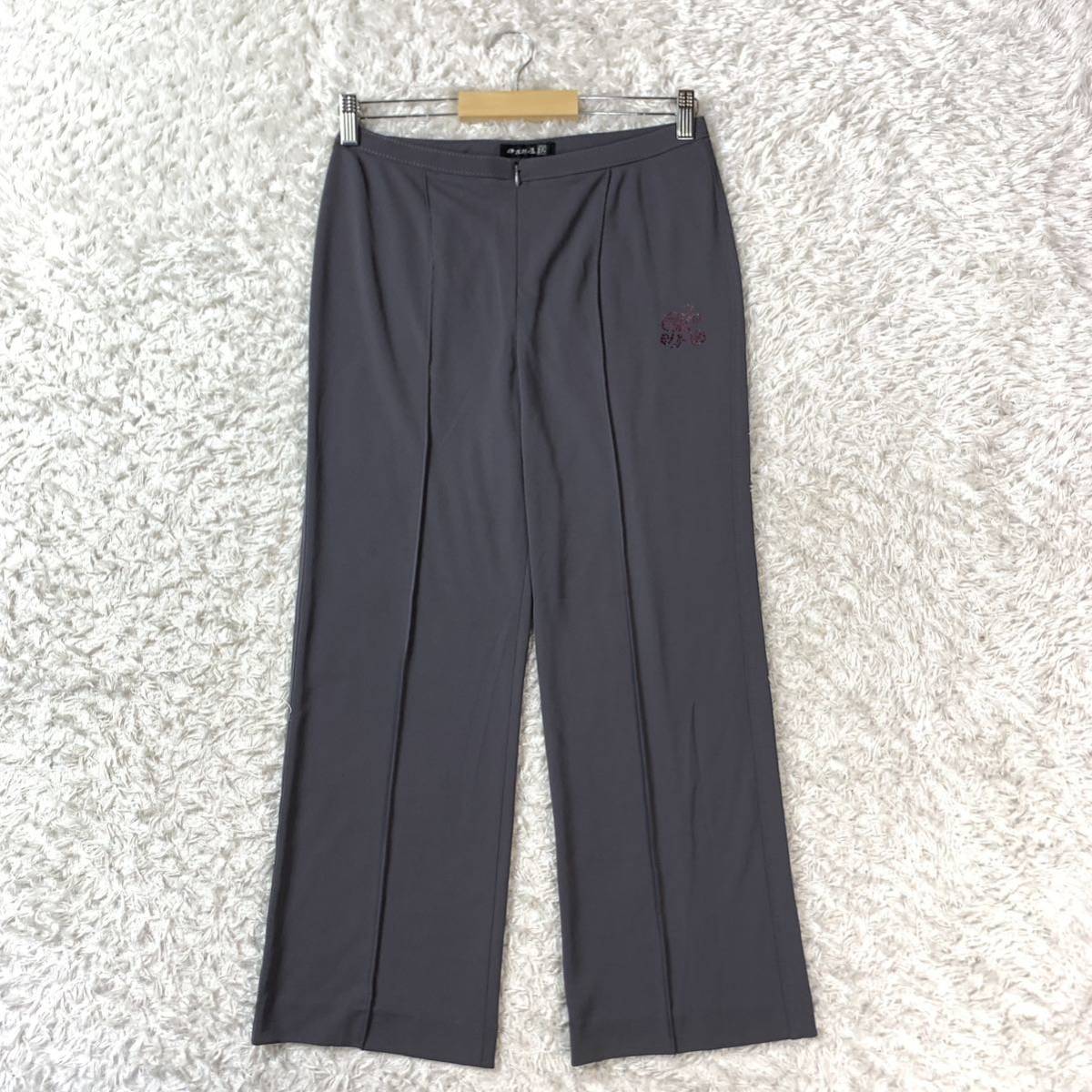 伊太利屋 ストレートパンツ ロングパンツ グレー ビジュー ラインストーン 9 YA4044拍卖