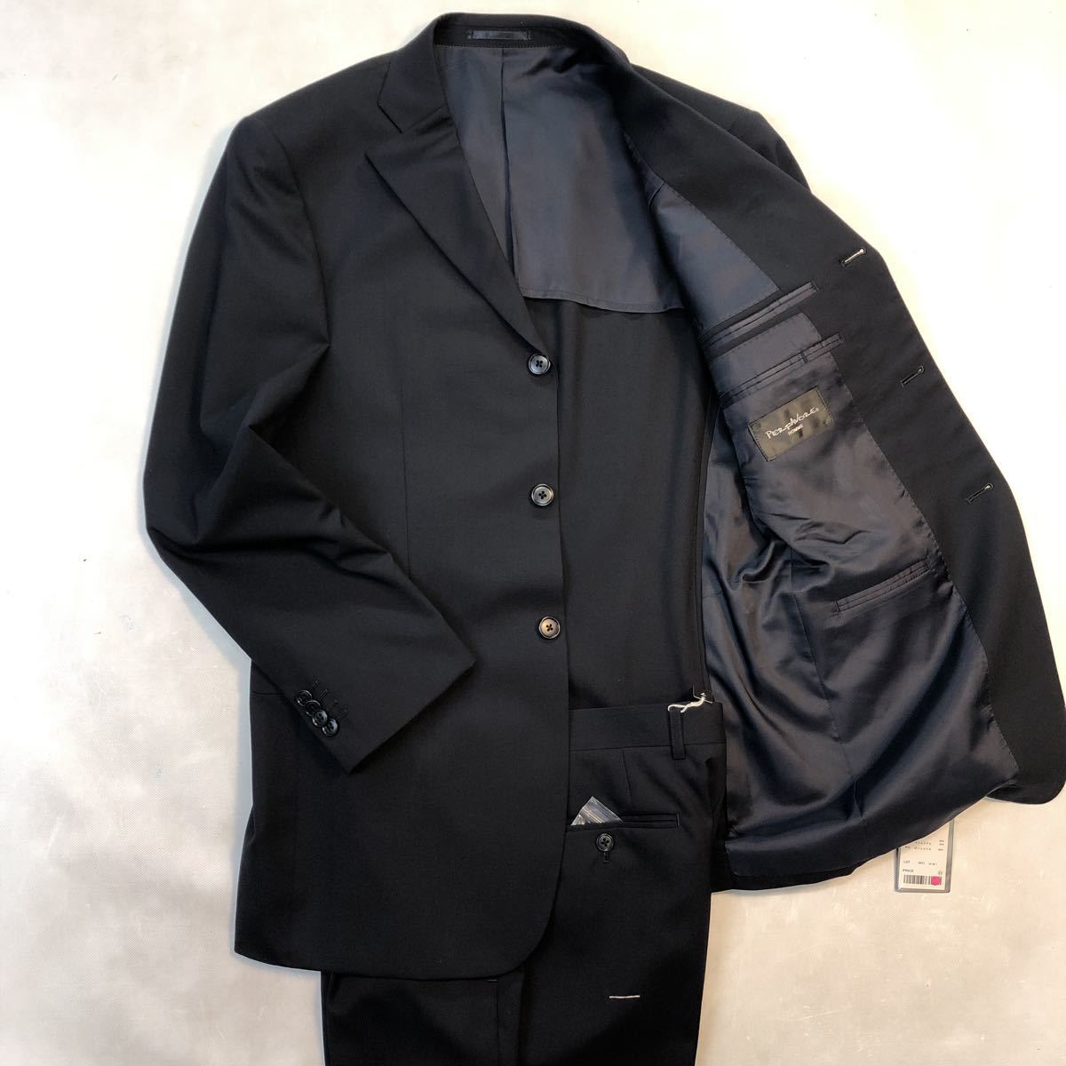 新品【サイズY7 L★超快適ストレッチスーツ】3Bシングルスーツ 紺ネイビー系 ビジネススーツ 背抜き センターベンツ 1タック セットアップ拍卖