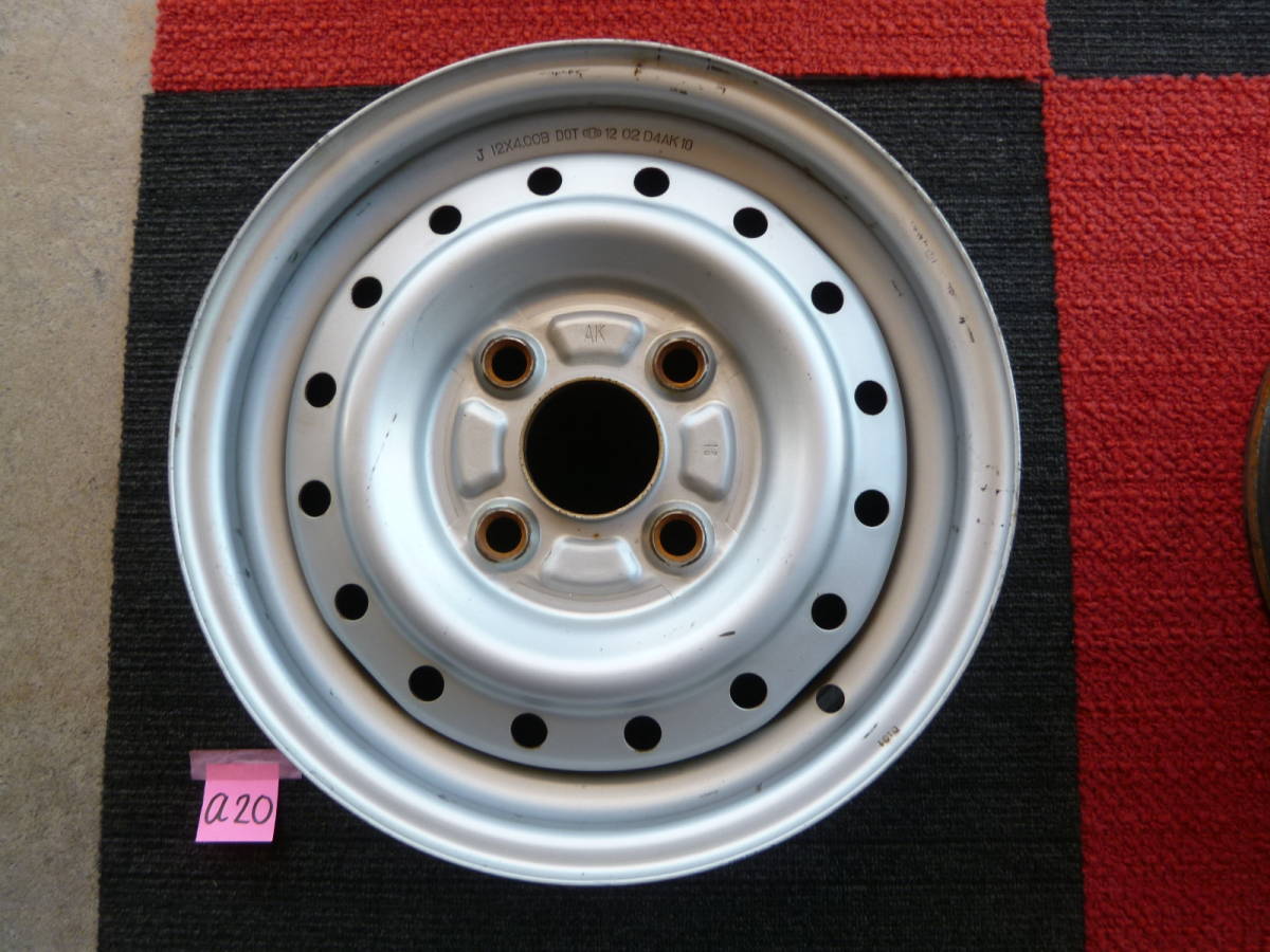 ★鉄チン スチールホイール 12インチ 4J +36(手測り) PCD100-4穴 ハブ径約54㎜ 【刻印 AK 有り】1本のみ 中古品【a20】拍卖