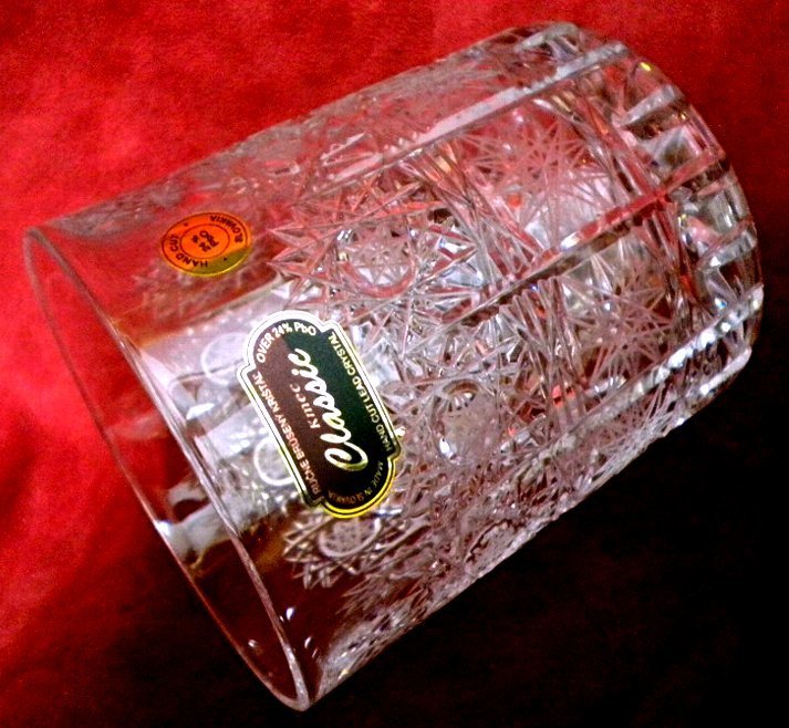 売切 ハンドカットクリスタル オンザロックグラス スロバキア製 1客 容量340cc 纏購入特典有 A/B 寸法φ上85/下77×H97mm 重量410g拍卖