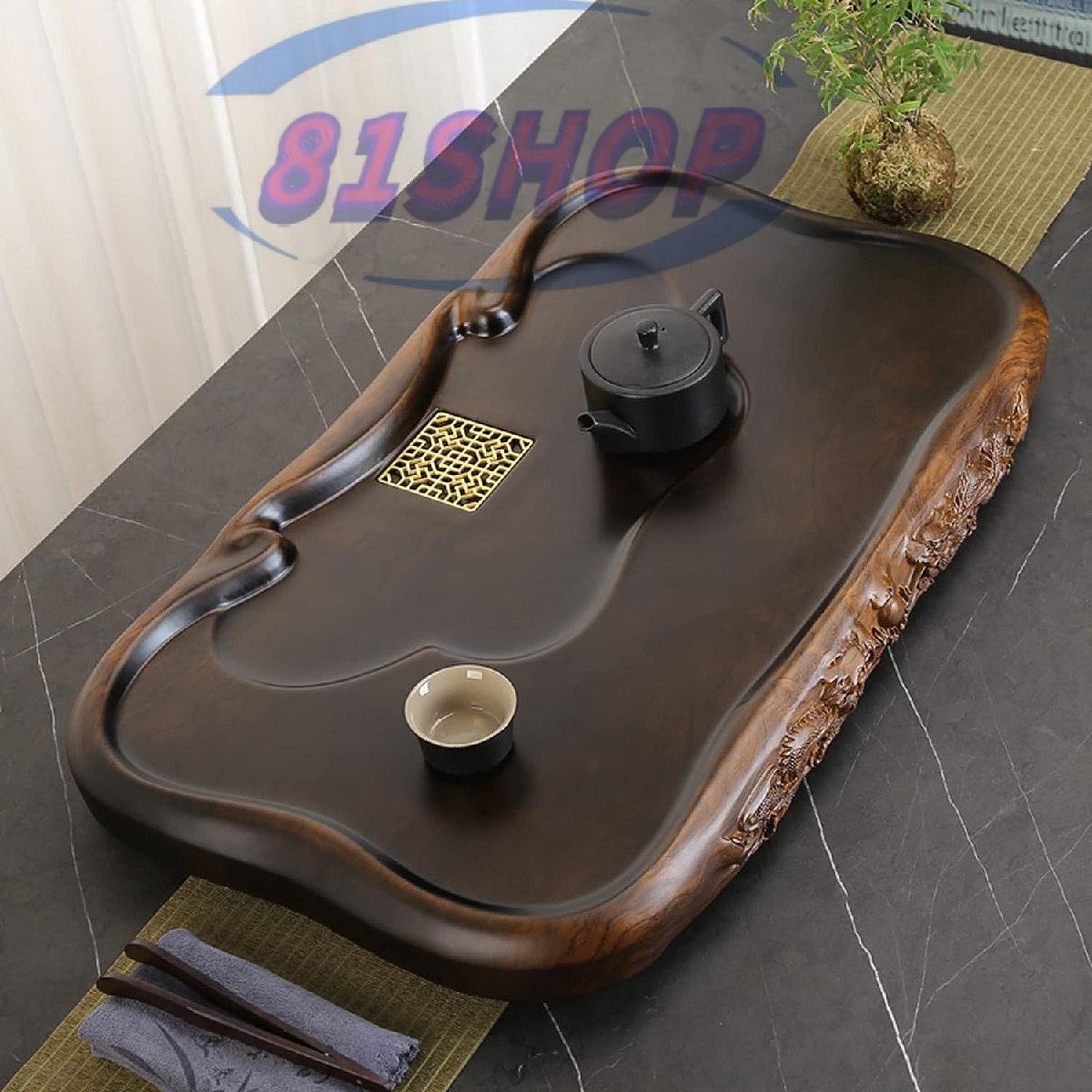 「81SHOP」人気商品★中式ティートレイ木製茶道具 水機能付きトレイ、ティーテーブル サービングトレイ 滑り止め シンプル 便利 茶盤 茶道拍卖