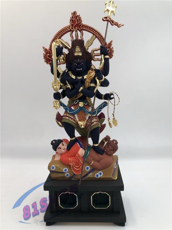 「81SHOP」総檜材 木彫仏像 仏教美術 精密細工 仏師で仕上げ品 切金 彩色 三世明王拍卖
