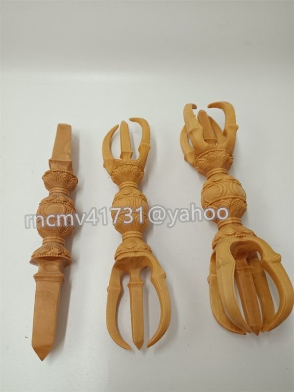 「81SHOP」 一鈷杵 三鈷杵 五鈷杵 真言 密教法具 寺院仏具 木彫 15CM拍卖