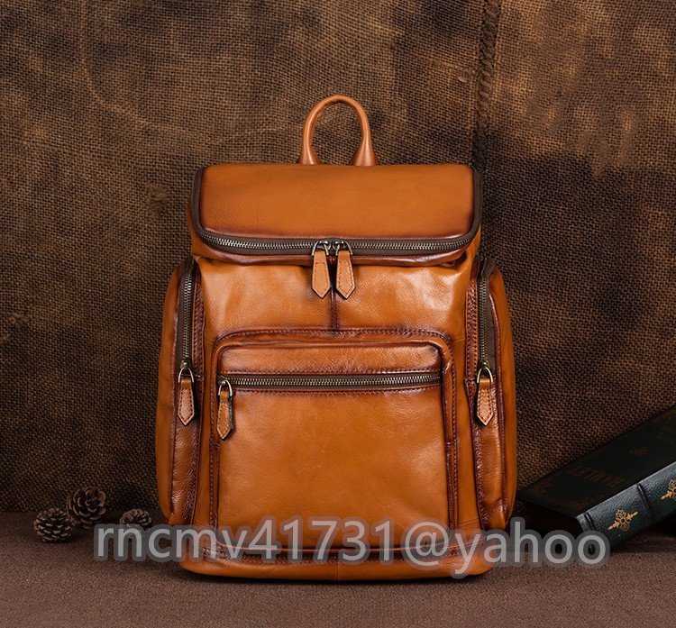 「81SHOP」 高級感満載 レトロ風おしゃれ ビジネスリュック 本革 メンズバッグ PC レザー紳士用 バックパック 職人手作り大容 旅行通勤出張拍卖