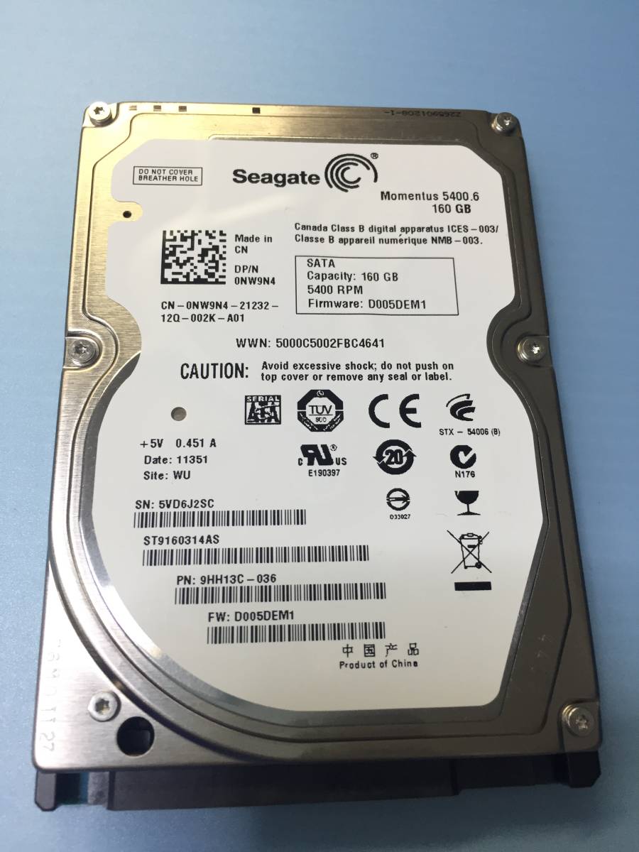 ◎4449時間 Seagate ST9160314AS 2.5インチHDD 『正常判定』160GB拍卖