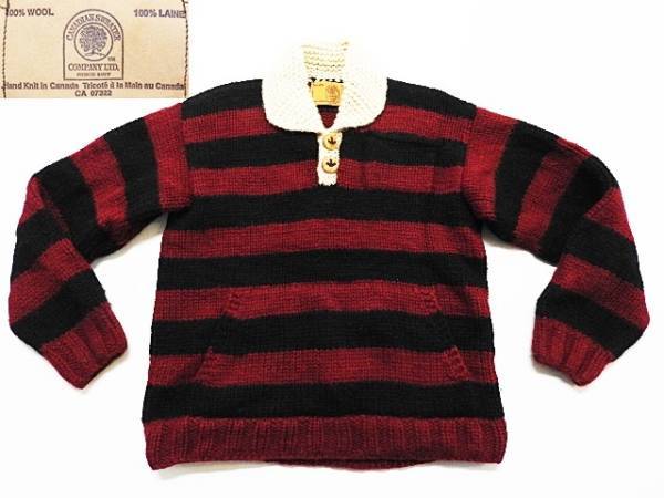 即決★CANADIAN SWEATER★メンズM位 カナダ製 カウチンセーター カナディアン ウール ニット ボーダー カーディガン ジャケット拍卖