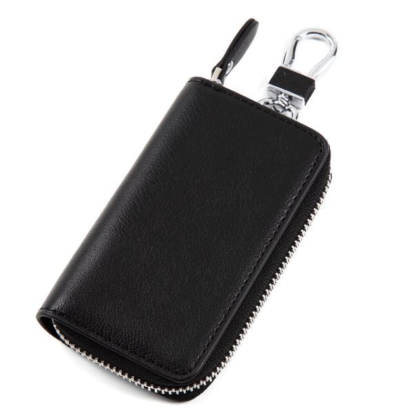 Foppery スマートキーケース スマートキー 専用 本革 レザー キーケース 大型キー対応 カード収納 可能 カラビナ付き (ブラック)拍卖