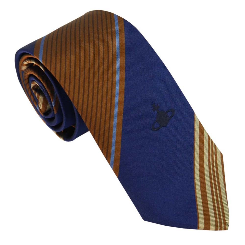 ヴィヴィアンウエストウッド ネクタイ AW2021モデル 81050001 W001H K408-INDACOBLUE 7cm スリム INDACOBLUE ブルー系 ストライプ拍卖