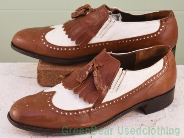 W890◆カナダ製【Dack's】ビンテージ ドレスシューズ ワイズ細め カッコイイ 良い味 茶×白 メンズ 27cm拍卖