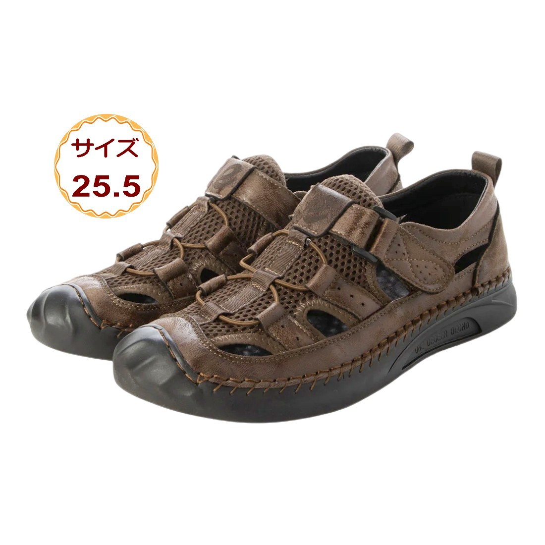 メンズ マイクロファイバーレザー カジュアル スポーツ サンダル カメサンダル トゥキャップ 運転 夏用 通気性 カーキ EC2304-kha-255拍卖