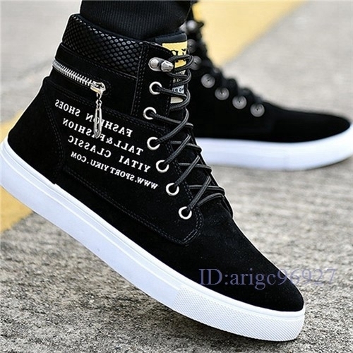 F812★スニーカー ウォーキングシューズ ローファー ハイカット シューズ カジュアル靴 通学 通勤 デッキシューズ 4色選択 ブラック 26.5cm拍卖