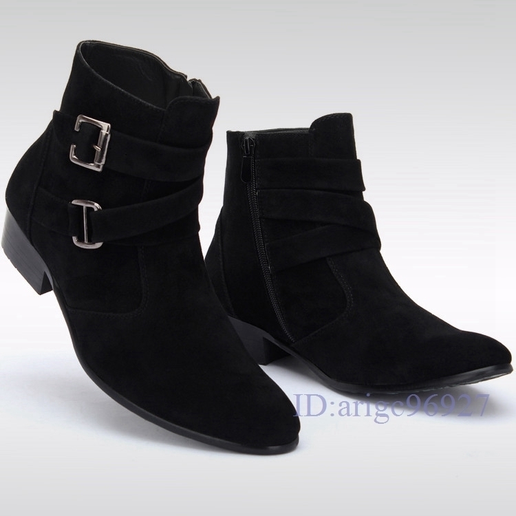 F660★ショートブーツ ビジネス カジュアル マーティンブーツ スエードシークレット サイドジップ お兄系 黑 26.5cm拍卖