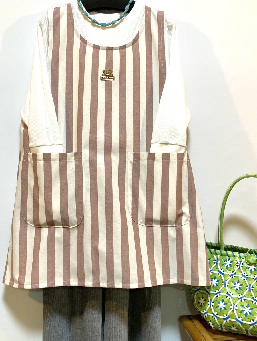 送料無料♪ 新品タグ付! *くまさんアップリケ ストライプ サイドボタン* 実用型♪ エプロン子 CHA-CA.拍卖