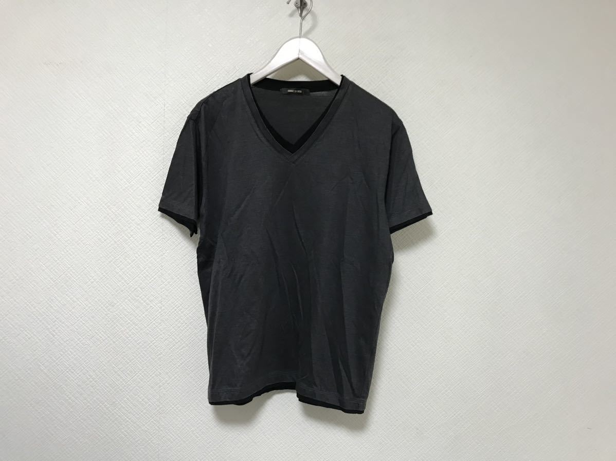 本物コムサメンCOMME CA MENラミー麻コットン光沢Vネック半袖Tシャツメンズサーフアメカジビジネススーツグレー日本製L拍卖