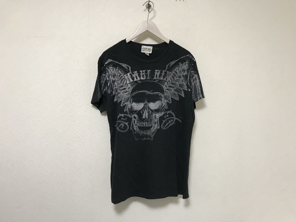 本物マウイニックスMAUI NIXコットンスカルプリント半袖Tシャツメンズサーフアメカジビジネススーツ黒ブラックホンジュラス製バンTロックL拍卖