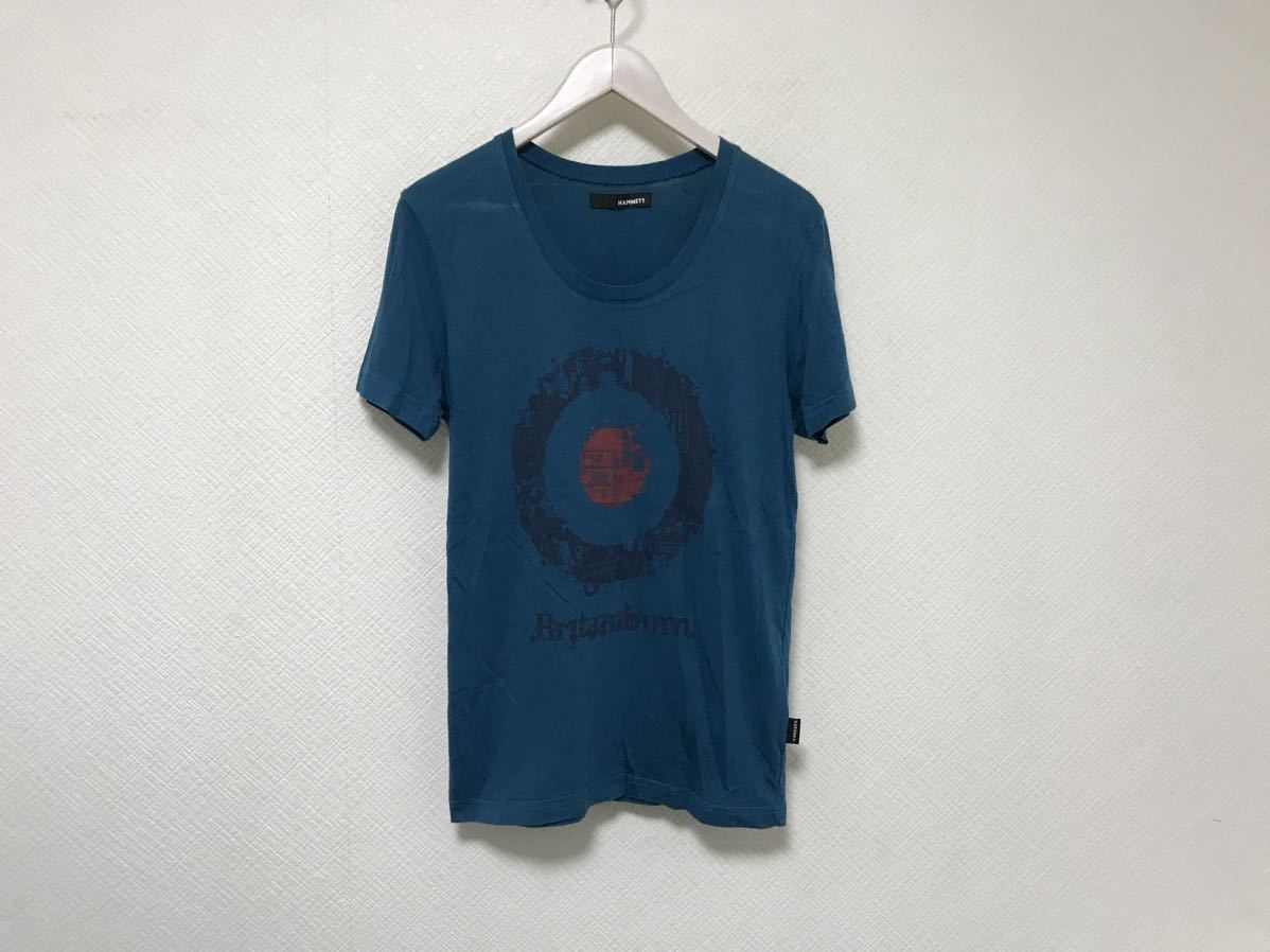本物ハムネットHAMNETTキャサリンハムネットコットンレーヨンプリント半袖Tシャツメンズサーフアメカジビジネススーツ青ブルーM拍卖
