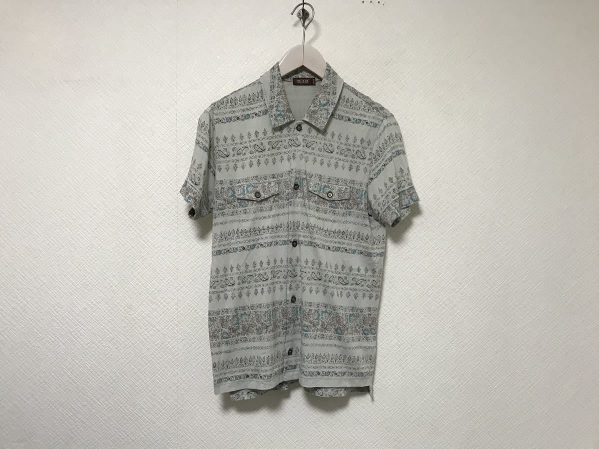 本物ミスターオリーブMR.OLIVEコットンレーヨン半袖シャツメンズサーフアメカジミリタリービジネススーツグレー柄M日本製拍卖